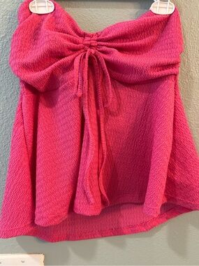 Women's Pink Drawstring Textured Skirt